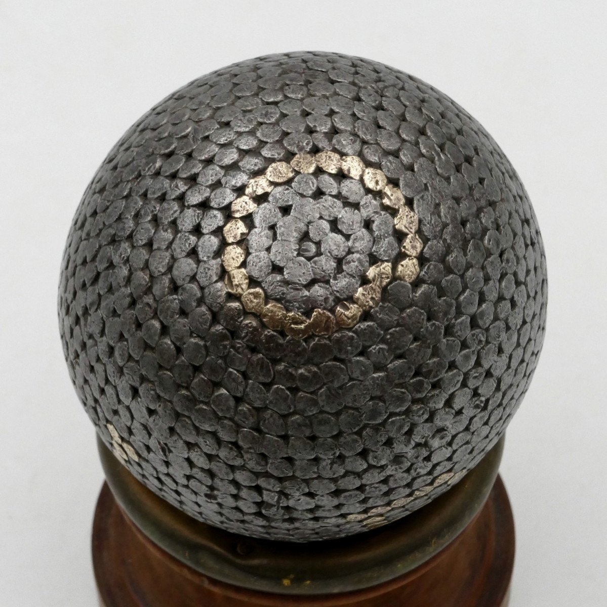 19th Century Studded Lyonnaise Ball, L F Monogram.-photo-1