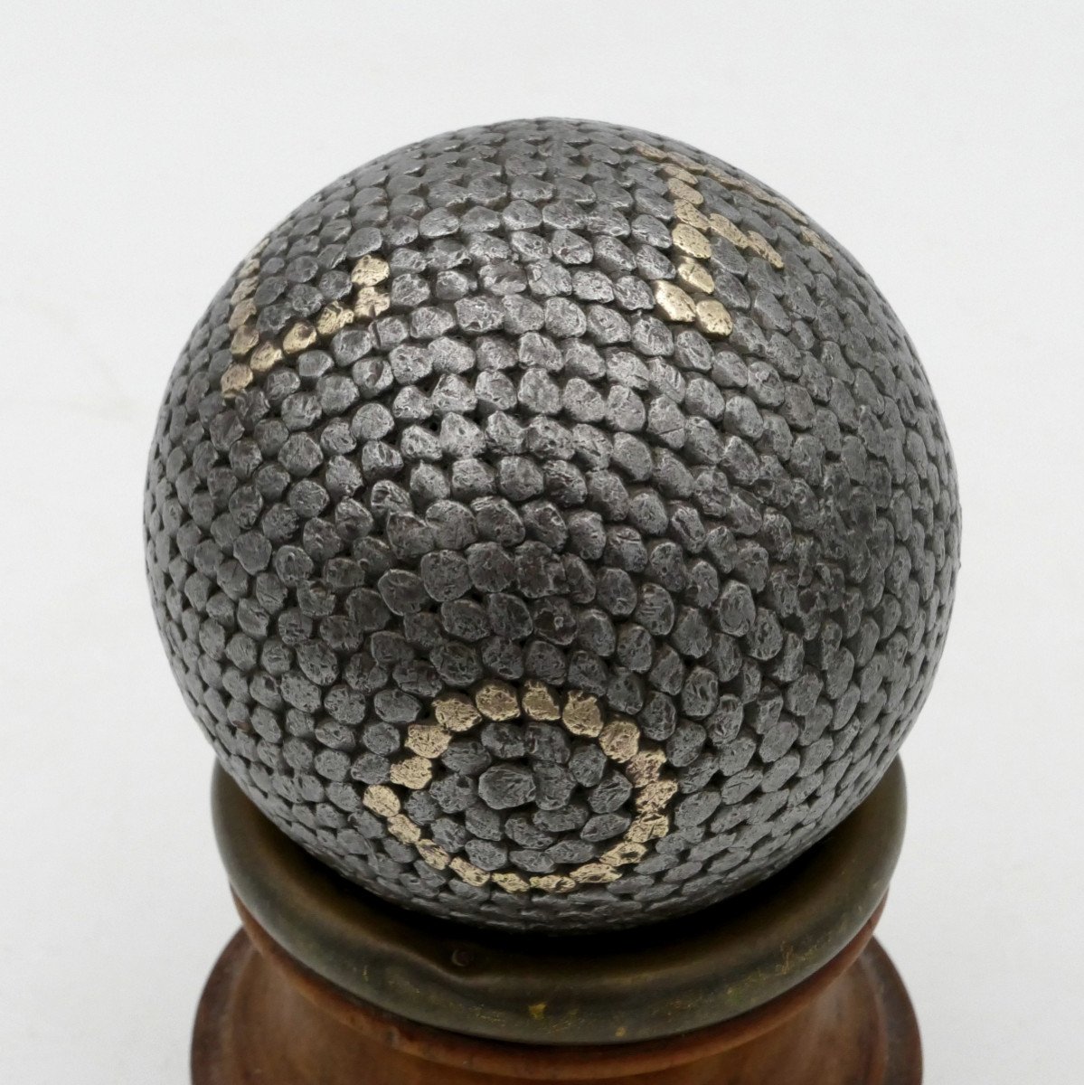 19th Century Studded Lyonnaise Ball, L F Monogram.-photo-2