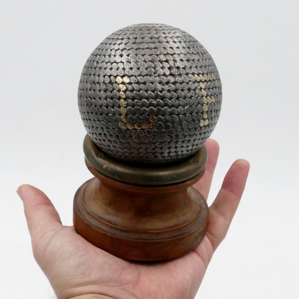 19th Century Studded Lyonnaise Ball, L F Monogram.-photo-6