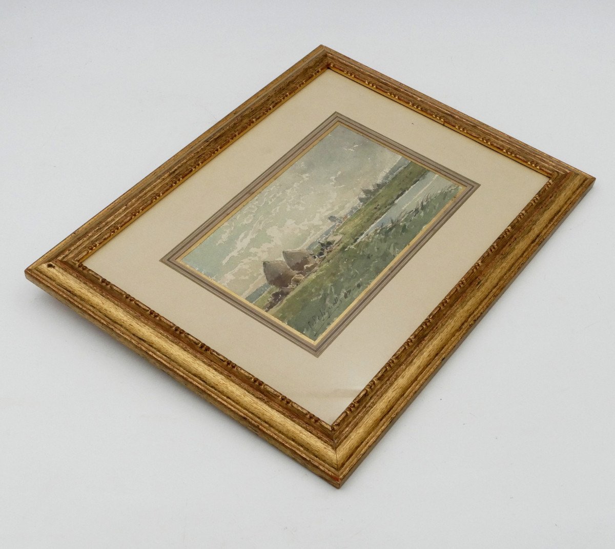 Designolle Ernest (1850-1941). « Paysage Aux Meules De Foin », Aquarelle, Début XXe Siècle.-photo-4