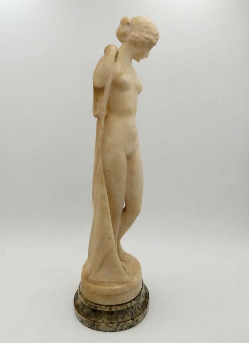 « Vénus Sortant Du Bain », Statue En Albâtre, Ou « Jeune Femme Au Drapé », Art Nouveau.-photo-4