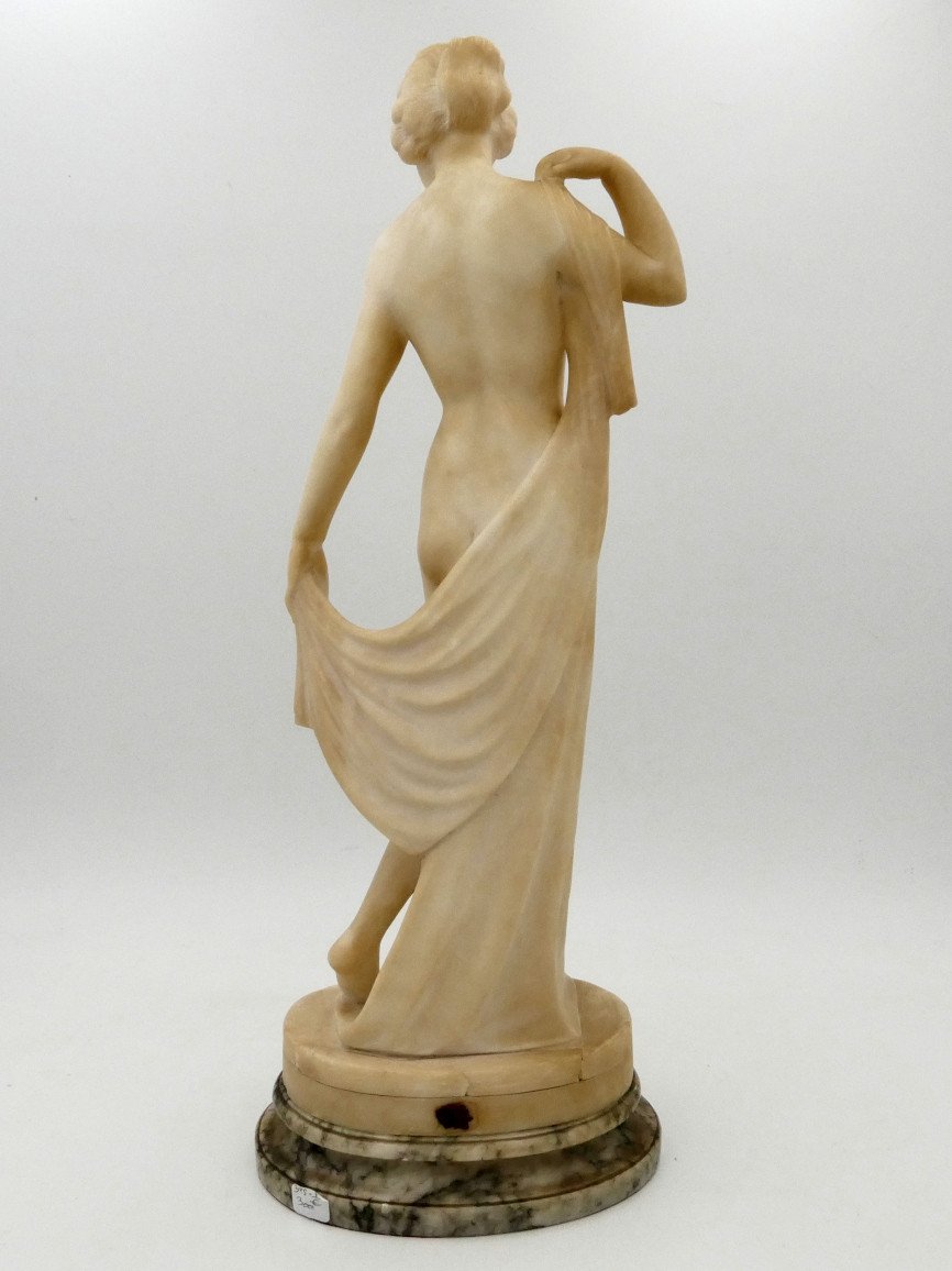 « Vénus Sortant Du Bain », Statue En Albâtre, Ou « Jeune Femme Au Drapé », Art Nouveau.-photo-3