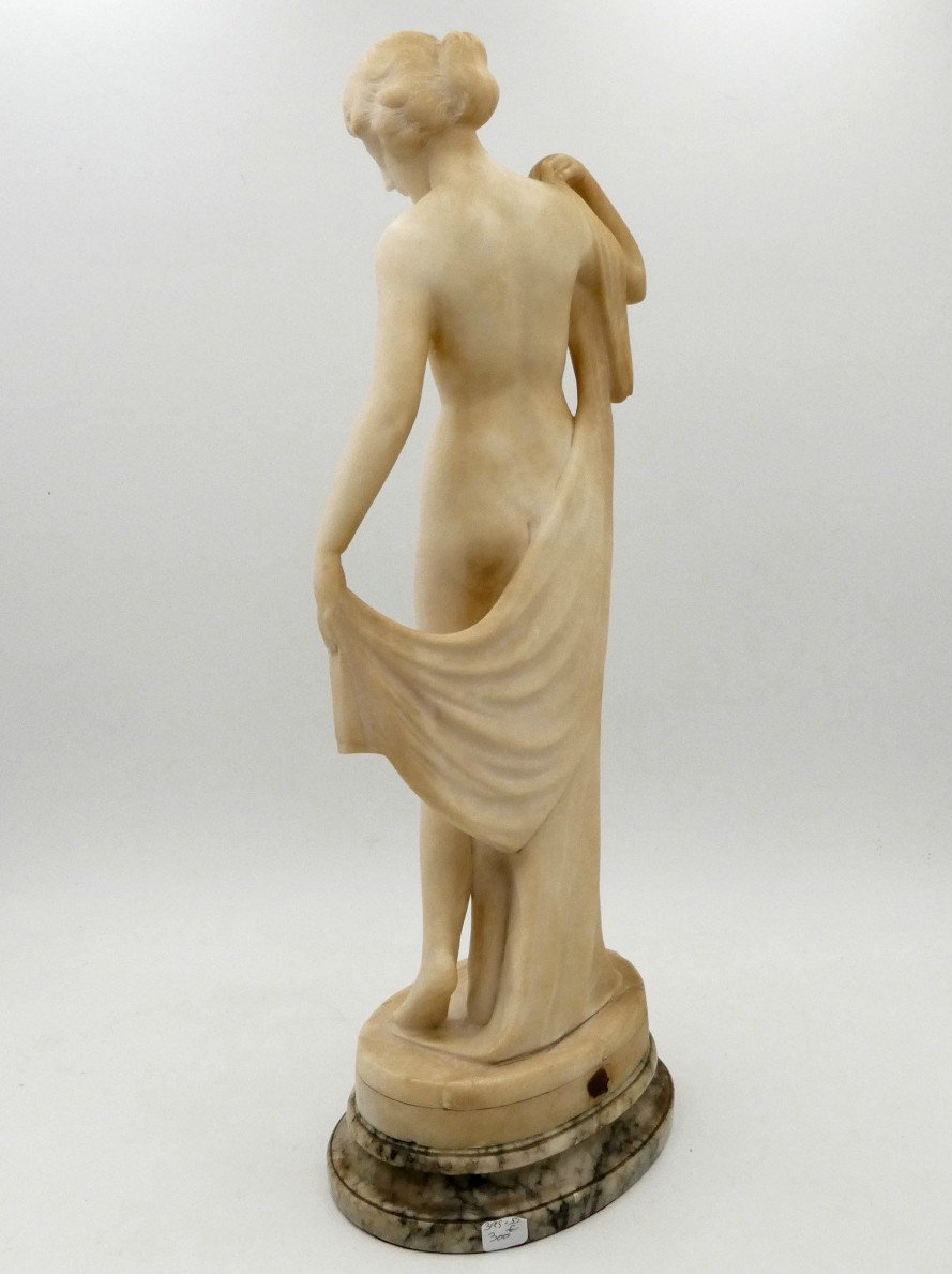 « Vénus Sortant Du Bain », Statue En Albâtre, Ou « Jeune Femme Au Drapé », Art Nouveau.-photo-4