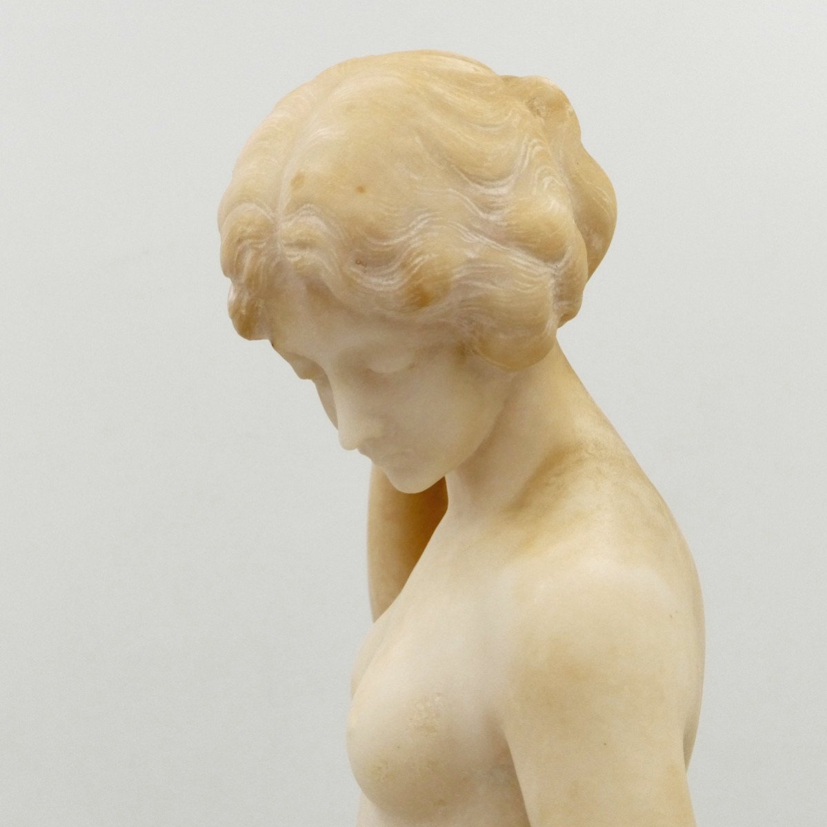 « Vénus Sortant Du Bain », Statue En Albâtre, Ou « Jeune Femme Au Drapé », Art Nouveau.-photo-6