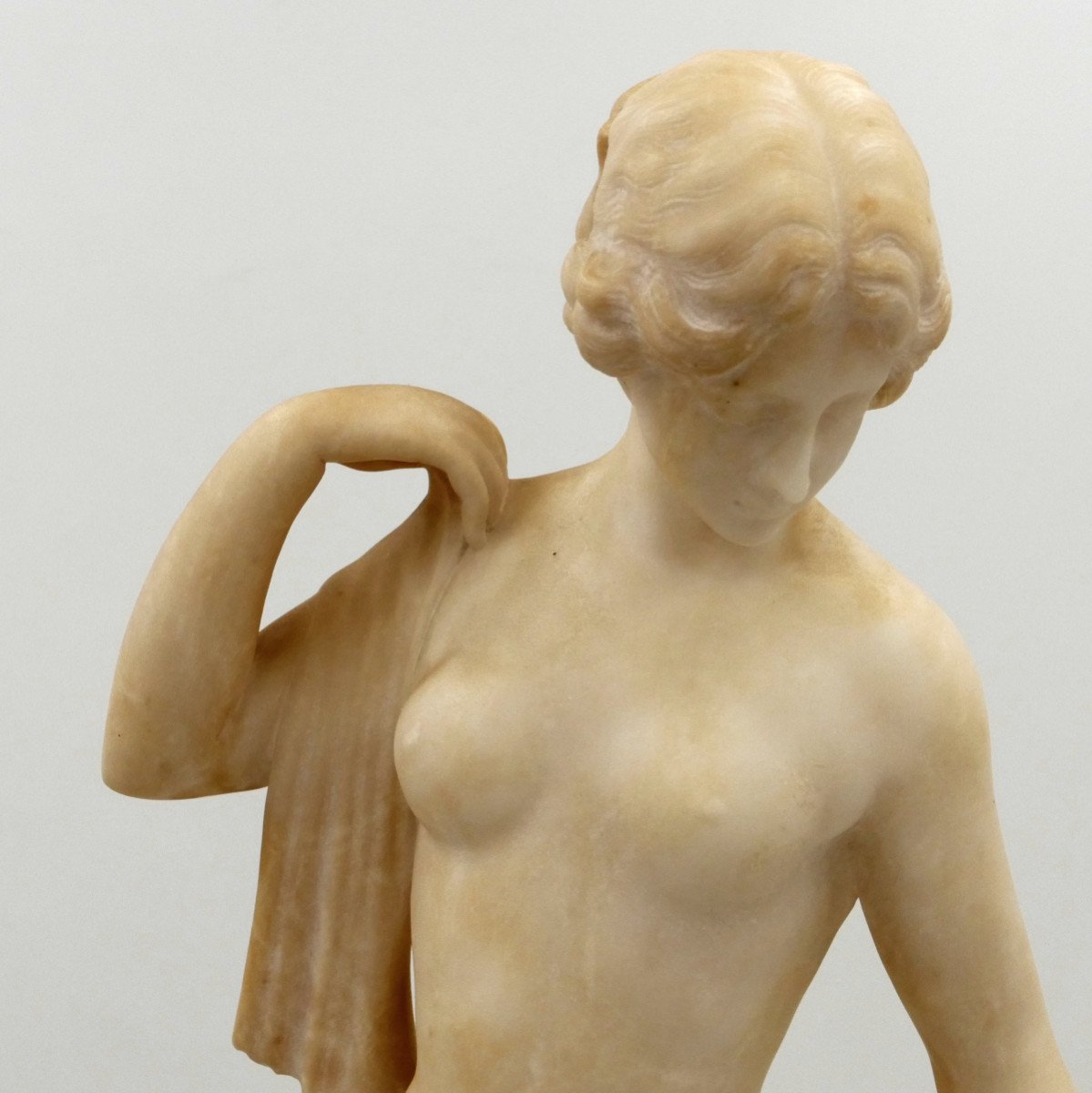 « Vénus Sortant Du Bain », Statue En Albâtre, Ou « Jeune Femme Au Drapé », Art Nouveau.-photo-7