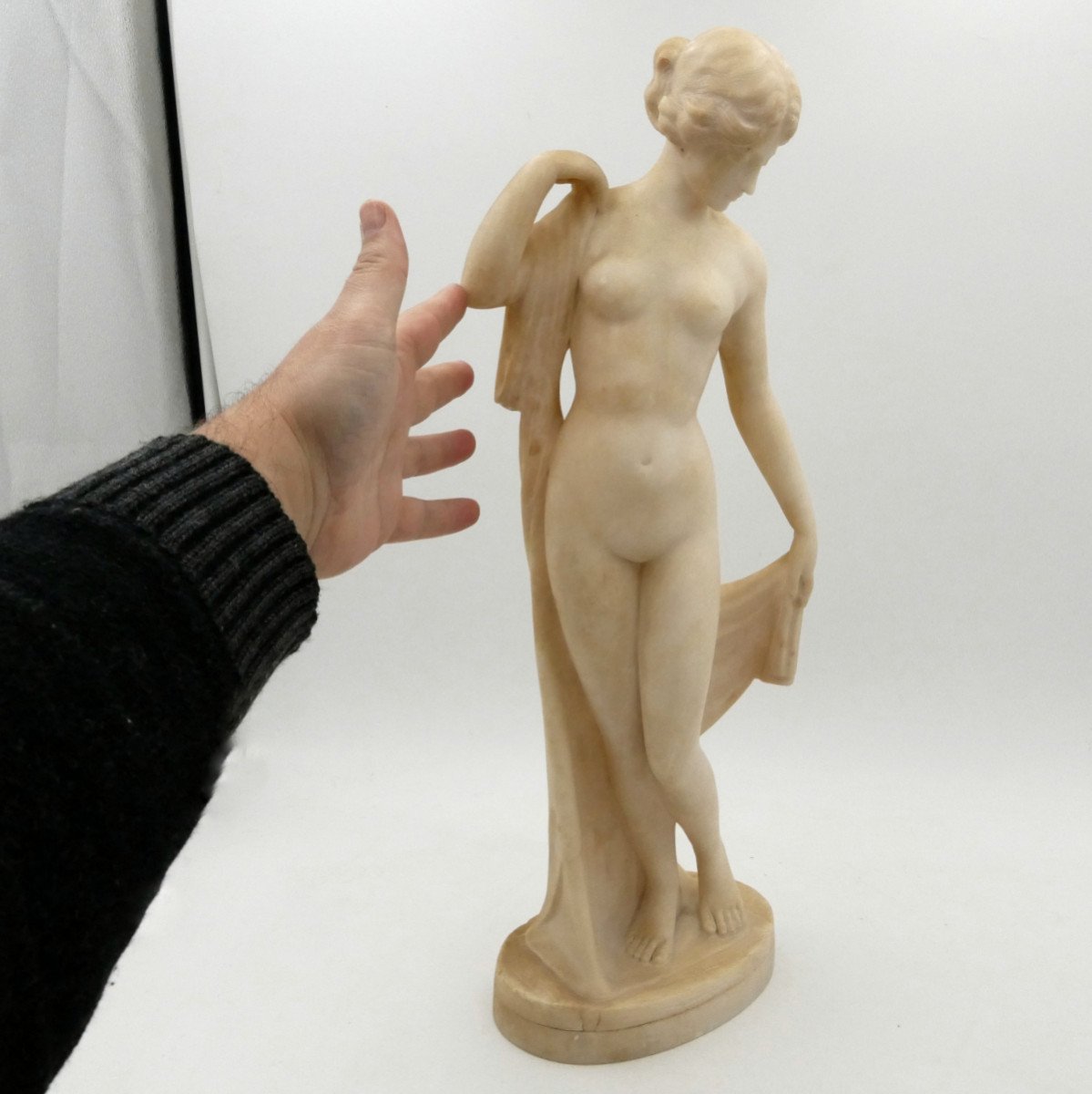 « Vénus Sortant Du Bain », Statue En Albâtre, Ou « Jeune Femme Au Drapé », Art Nouveau.-photo-8