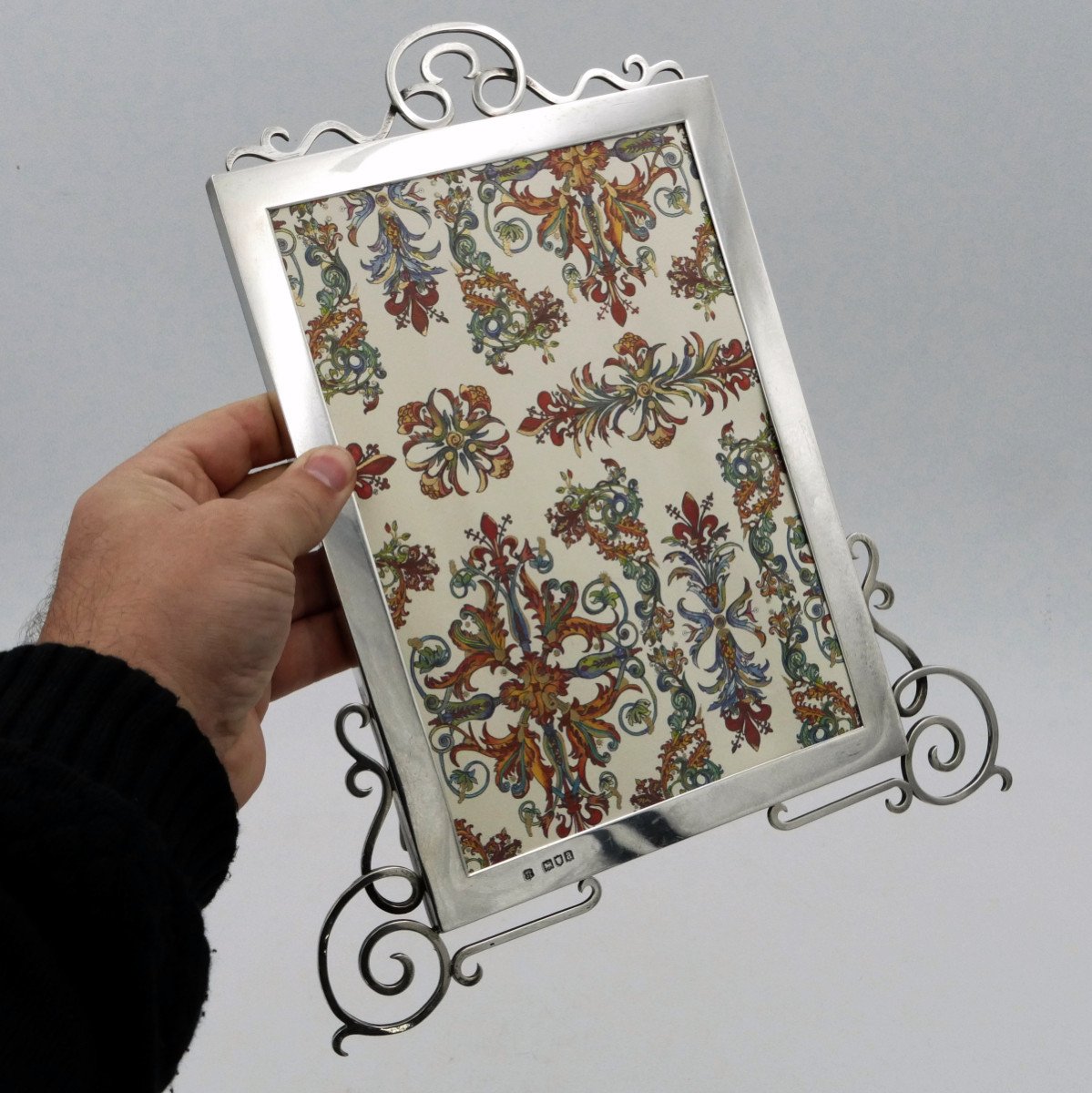 Large Sterling Silver Photo Frame, English, 20th Century, Photo Holder.-photo-6