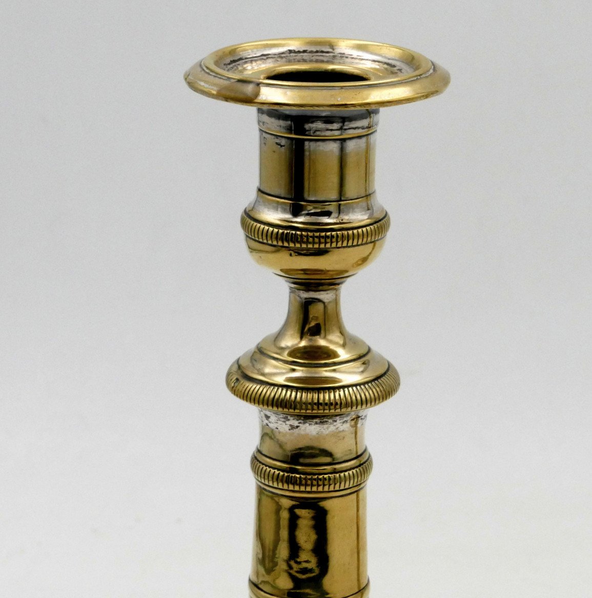 Pair Of Restoration Style Candlesticks, Silver And Gilt Metal, 19th Century.-photo-2