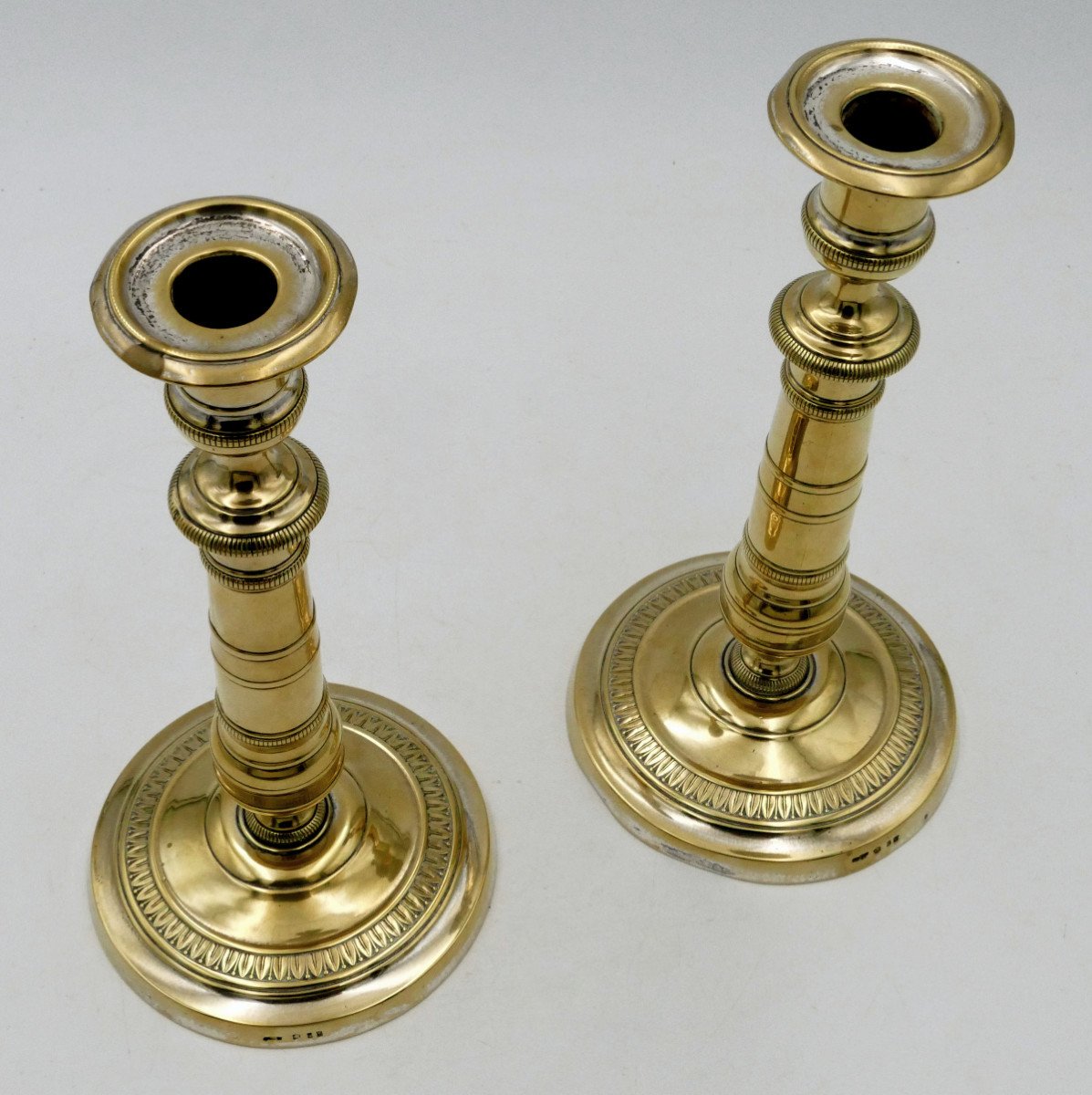 Pair Of Restoration Style Candlesticks, Silver And Gilt Metal, 19th Century.-photo-4