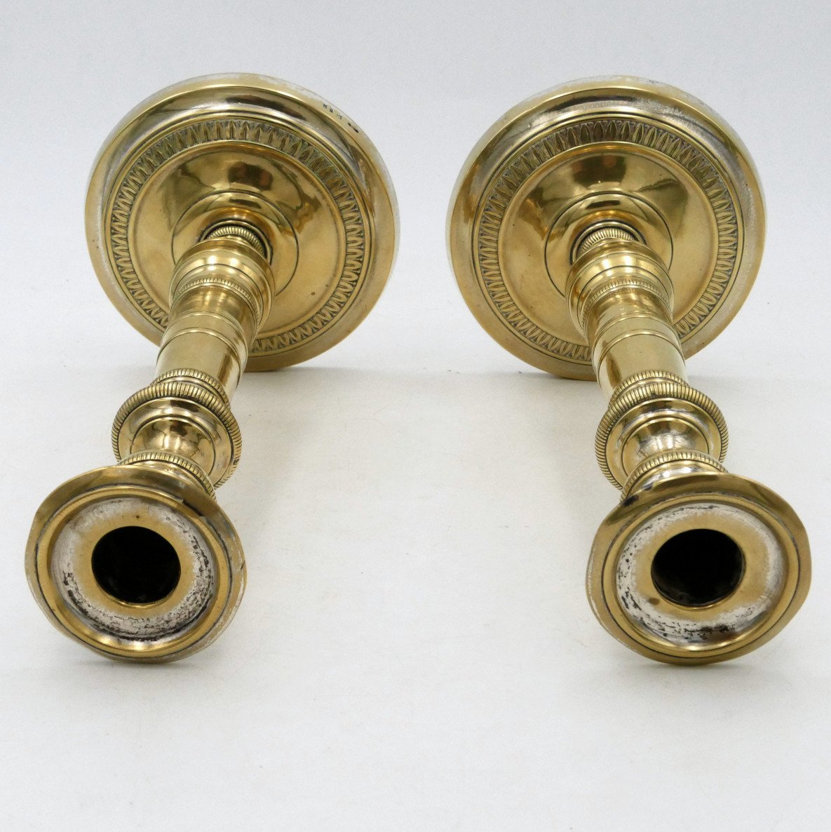 Pair Of Restoration Style Candlesticks, Silver And Gilt Metal, 19th Century.-photo-5