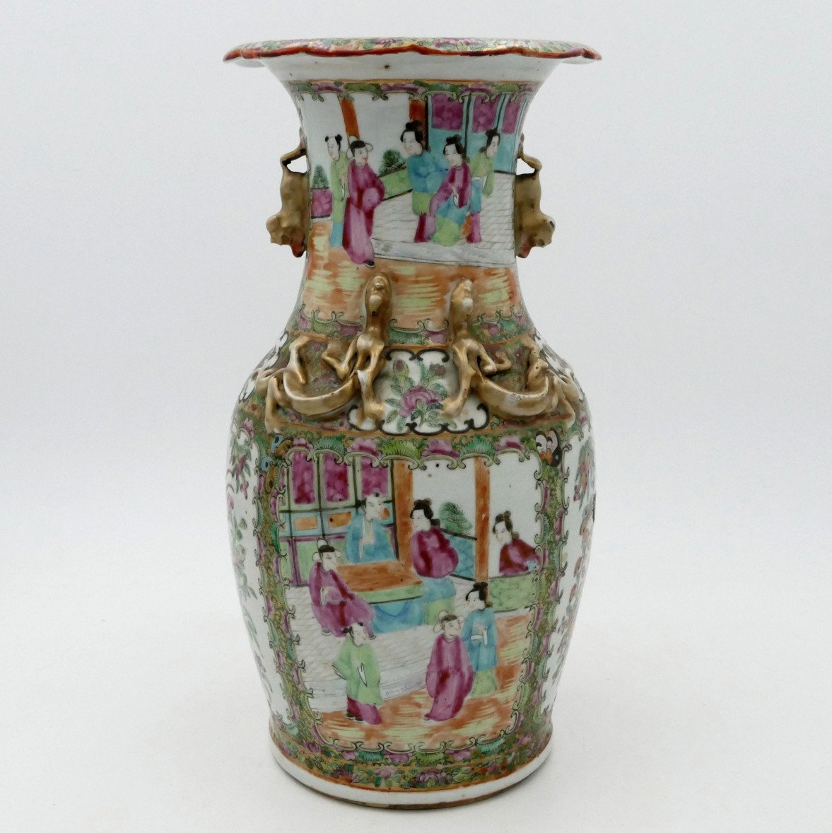 China, Famille Rose Porcelain Vase, 19th Century, Scenes Of People, Gardens, Birds.-photo-3