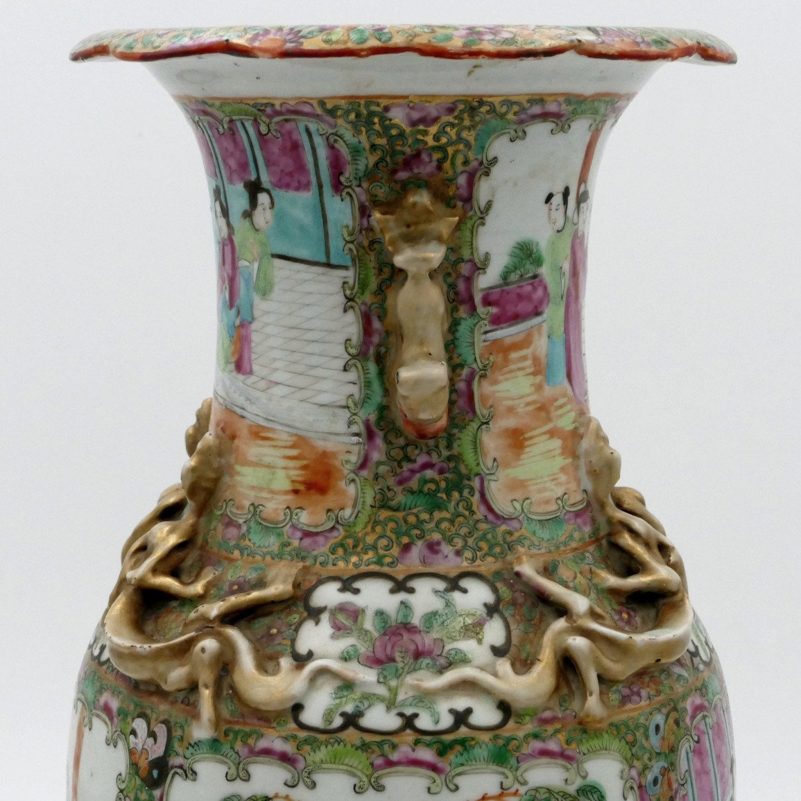 China, Famille Rose Porcelain Vase, 19th Century, Scenes Of People, Gardens, Birds.-photo-2