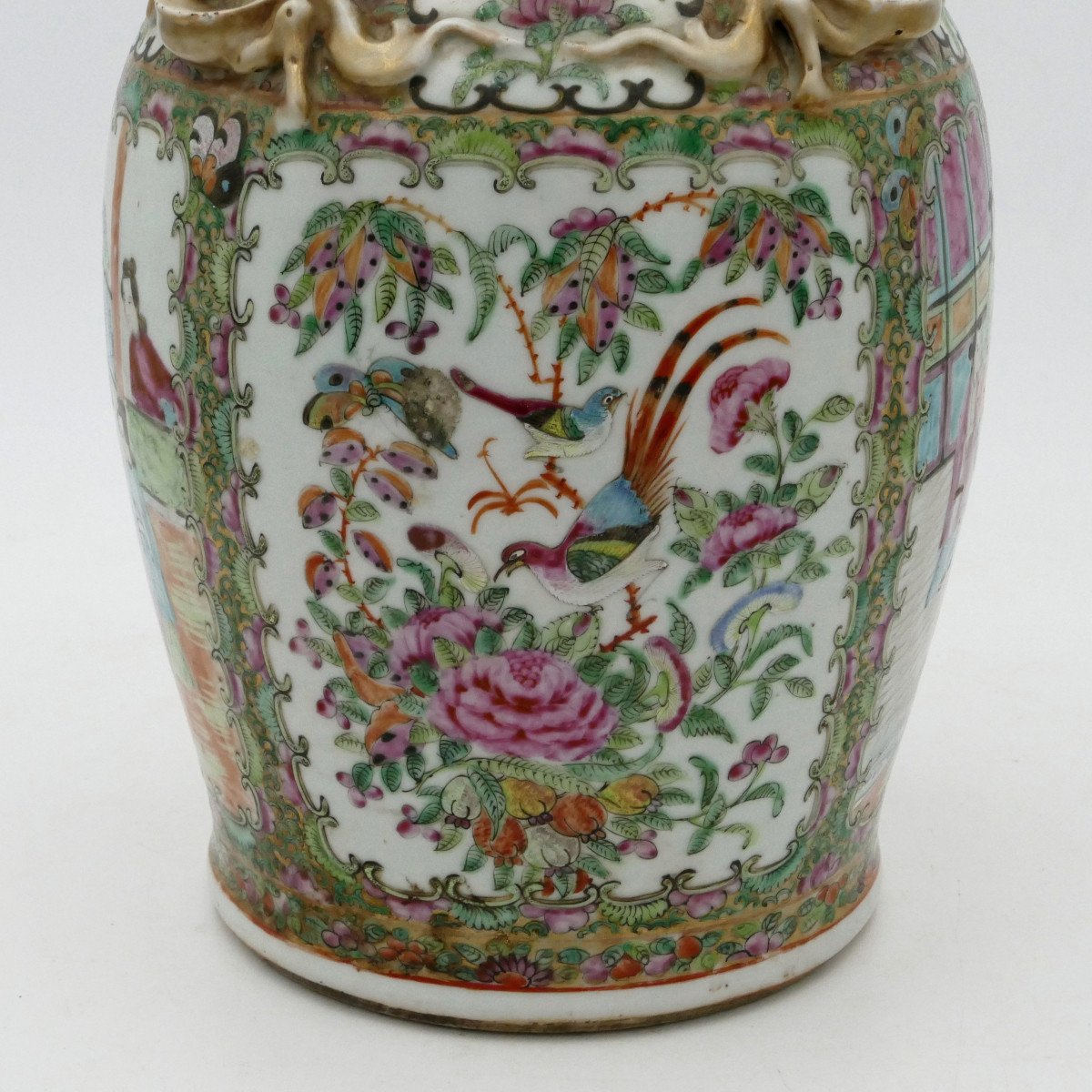 China, Famille Rose Porcelain Vase, 19th Century, Scenes Of People, Gardens, Birds.-photo-3