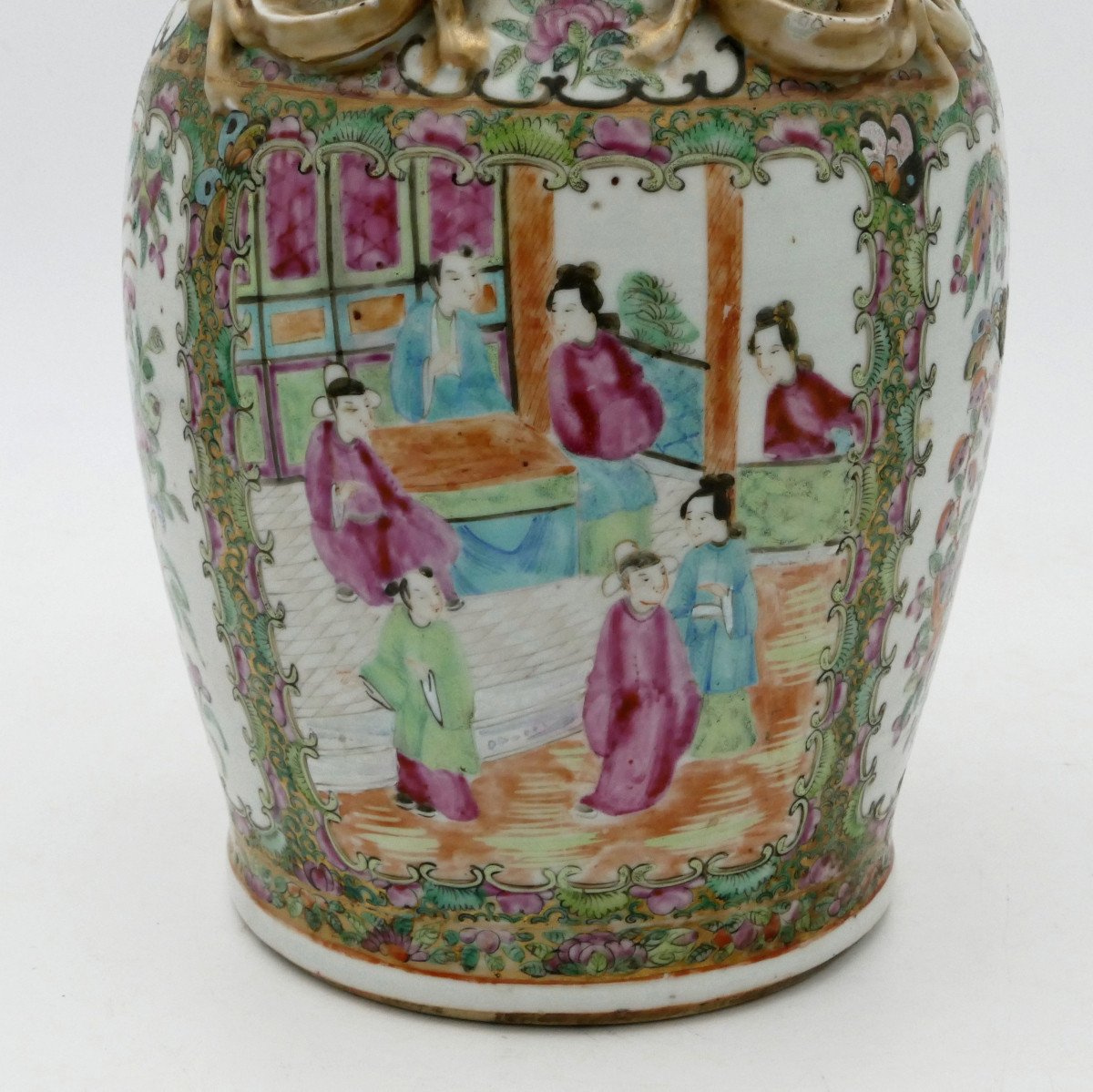 China, Famille Rose Porcelain Vase, 19th Century, Scenes Of People, Gardens, Birds.-photo-5