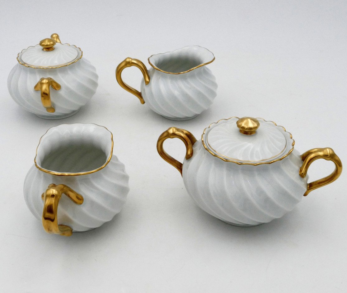 Haviland, Limoges, 138 Pieces, Large Twisted Dinner Service, White And Gold.-photo-6