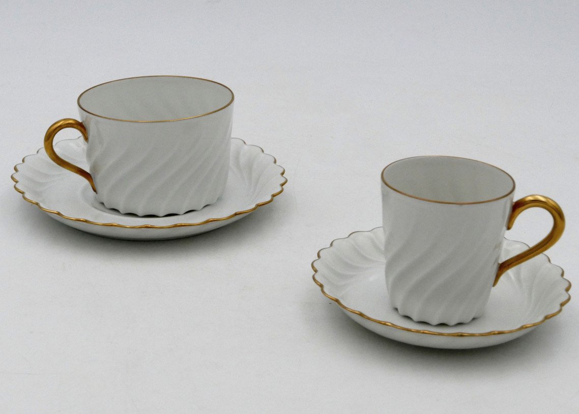 Haviland, Limoges, 138 Pieces, Large Twisted Dinner Service, White And Gold.-photo-7