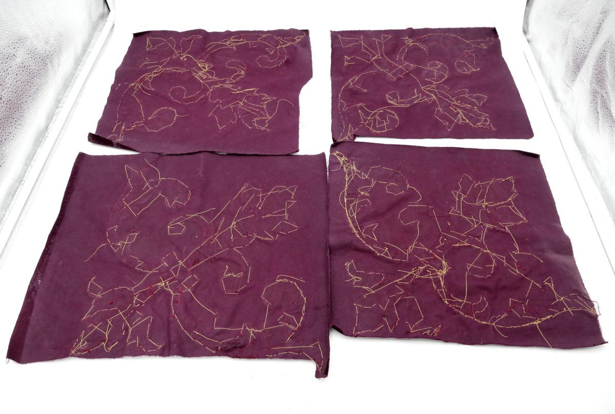 Four Purple Velvet Fabrics And Gold Embroidery, Napoleon III, 19th Century.-photo-5