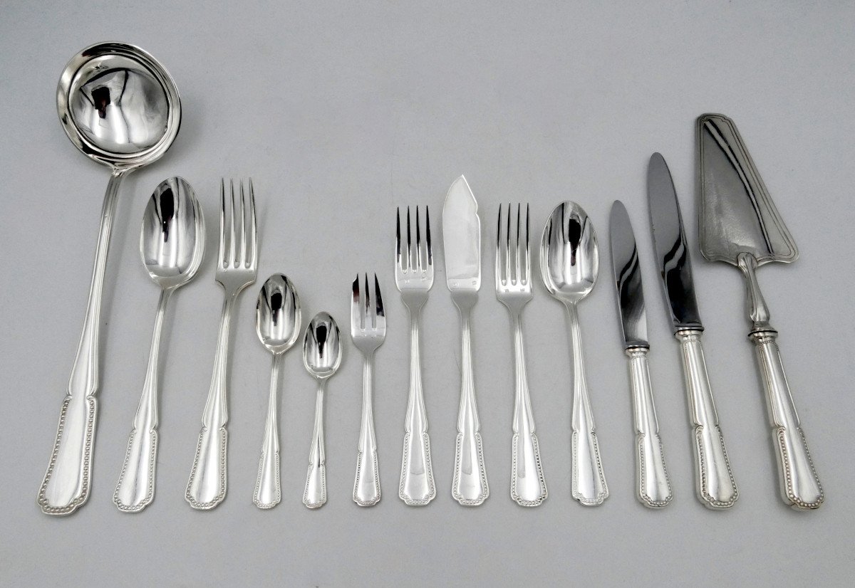 Important Silver Plated Metal Cutlery Set, 134 Pieces In Cases, 20th Century. -photo-2