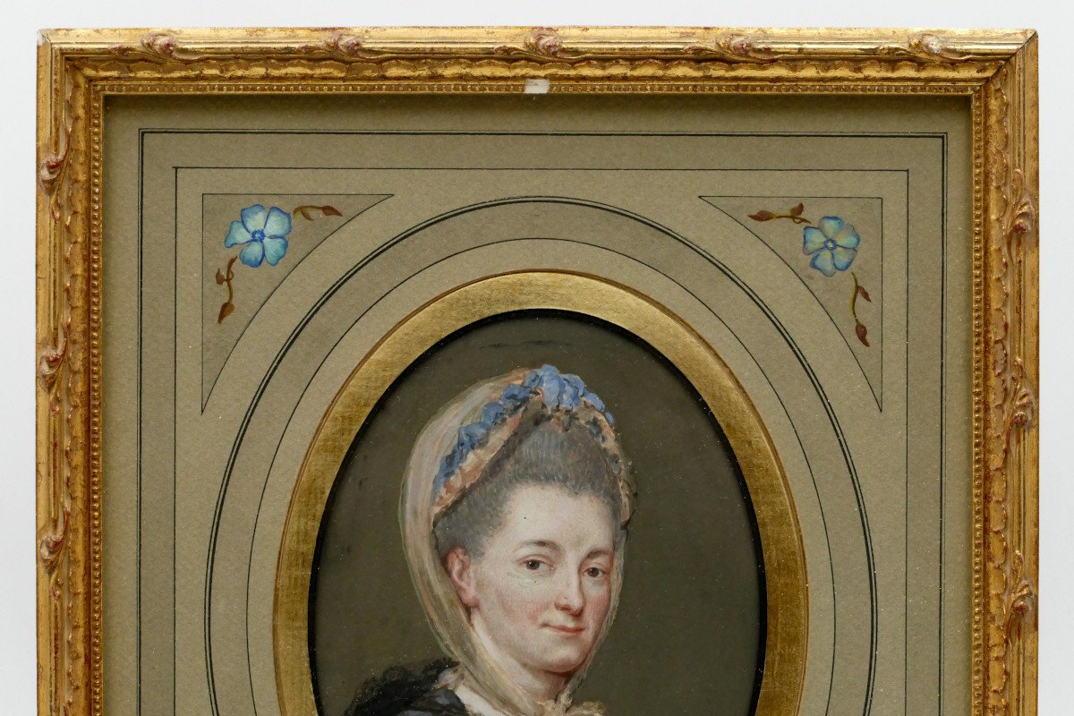 Portrait Of A Woman, 18th Century, Gouache Watercolor, Louis XVI Period.-photo-4