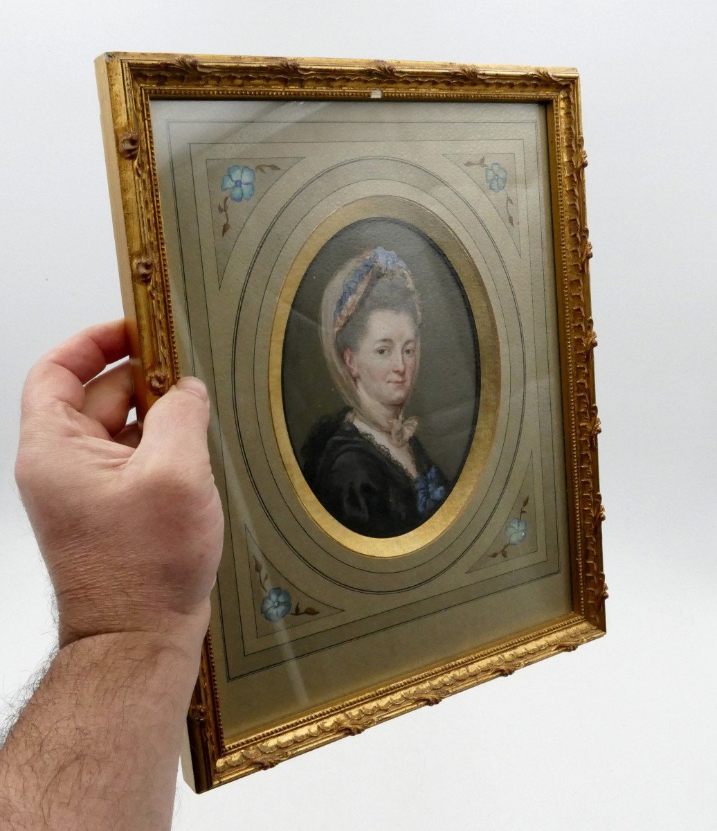 Portrait Of A Woman, 18th Century, Gouache Watercolor, Louis XVI Period.-photo-3