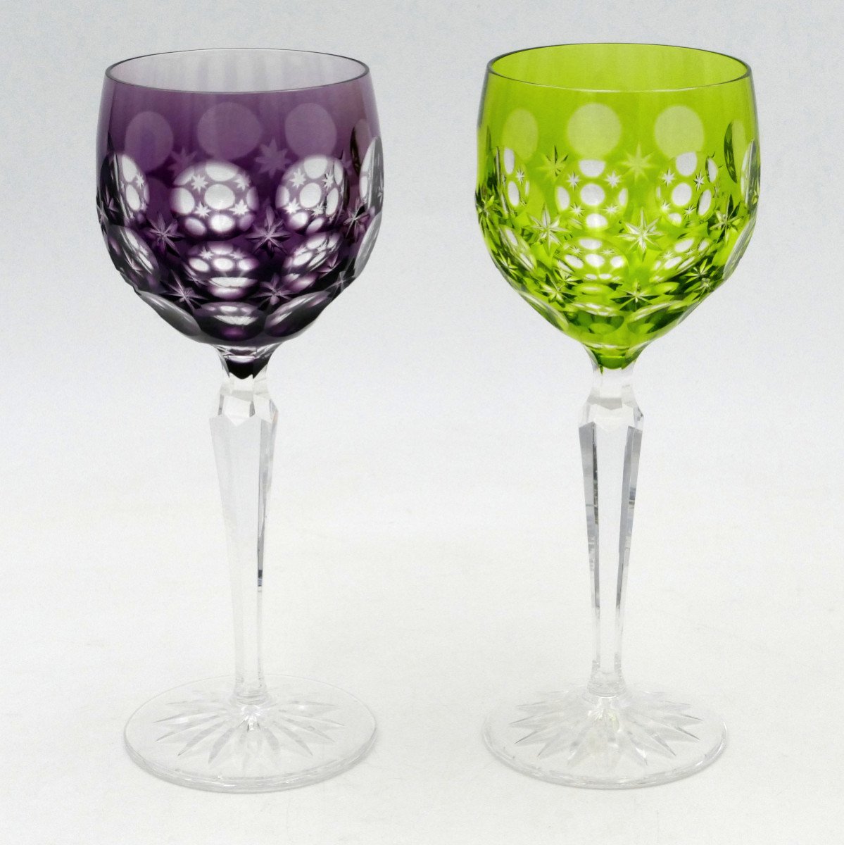 6 Rhine White Wine Glasses In Crystal, 20th Century, Blue, Red, Green, Purple, Amber.-photo-4