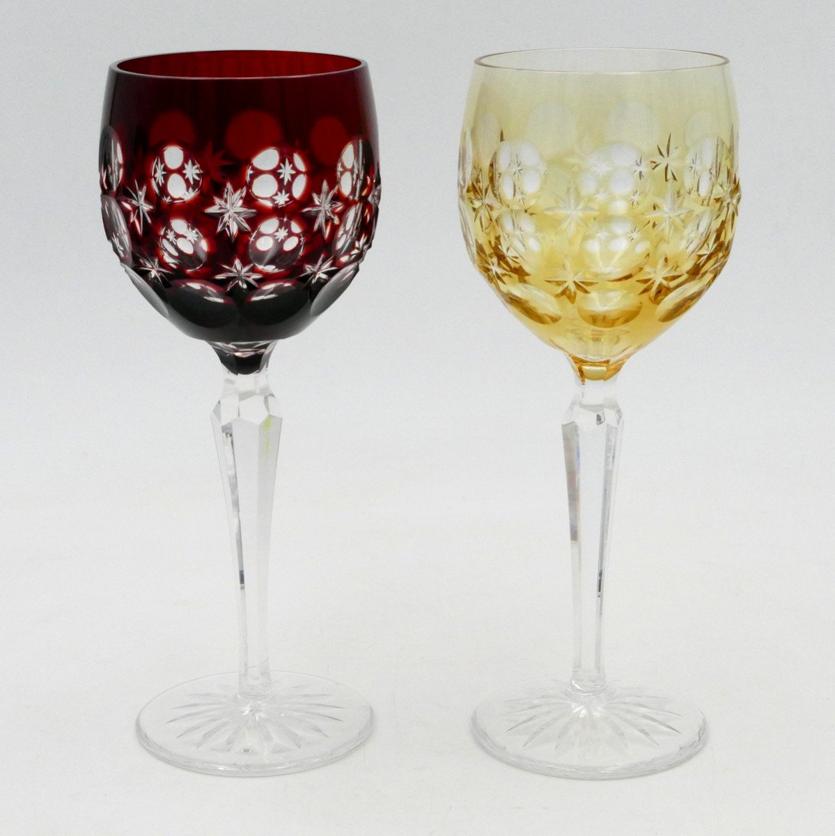 6 Rhine White Wine Glasses In Crystal, 20th Century, Blue, Red, Green, Purple, Amber.-photo-2