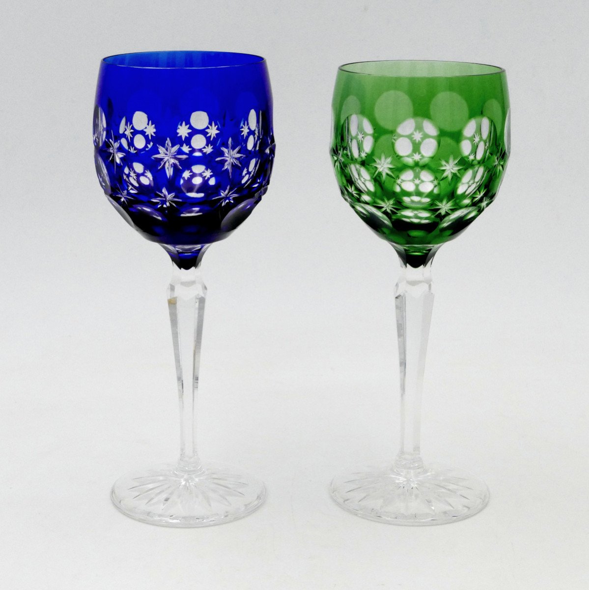 6 Rhine White Wine Glasses In Crystal, 20th Century, Blue, Red, Green, Purple, Amber.-photo-3