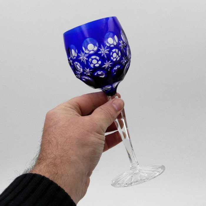 6 Rhine White Wine Glasses In Crystal, 20th Century, Blue, Red, Green, Purple, Amber.-photo-7