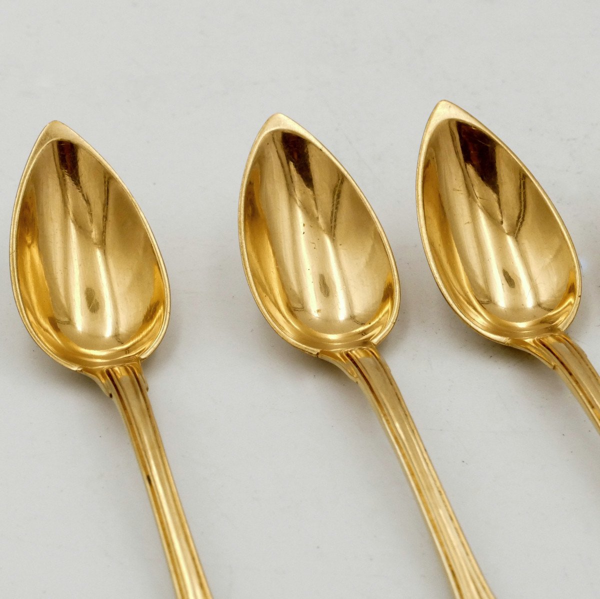 Christofle, 6 Gold Metal Coffee Spoons In Box, Early 20th Century.-photo-3