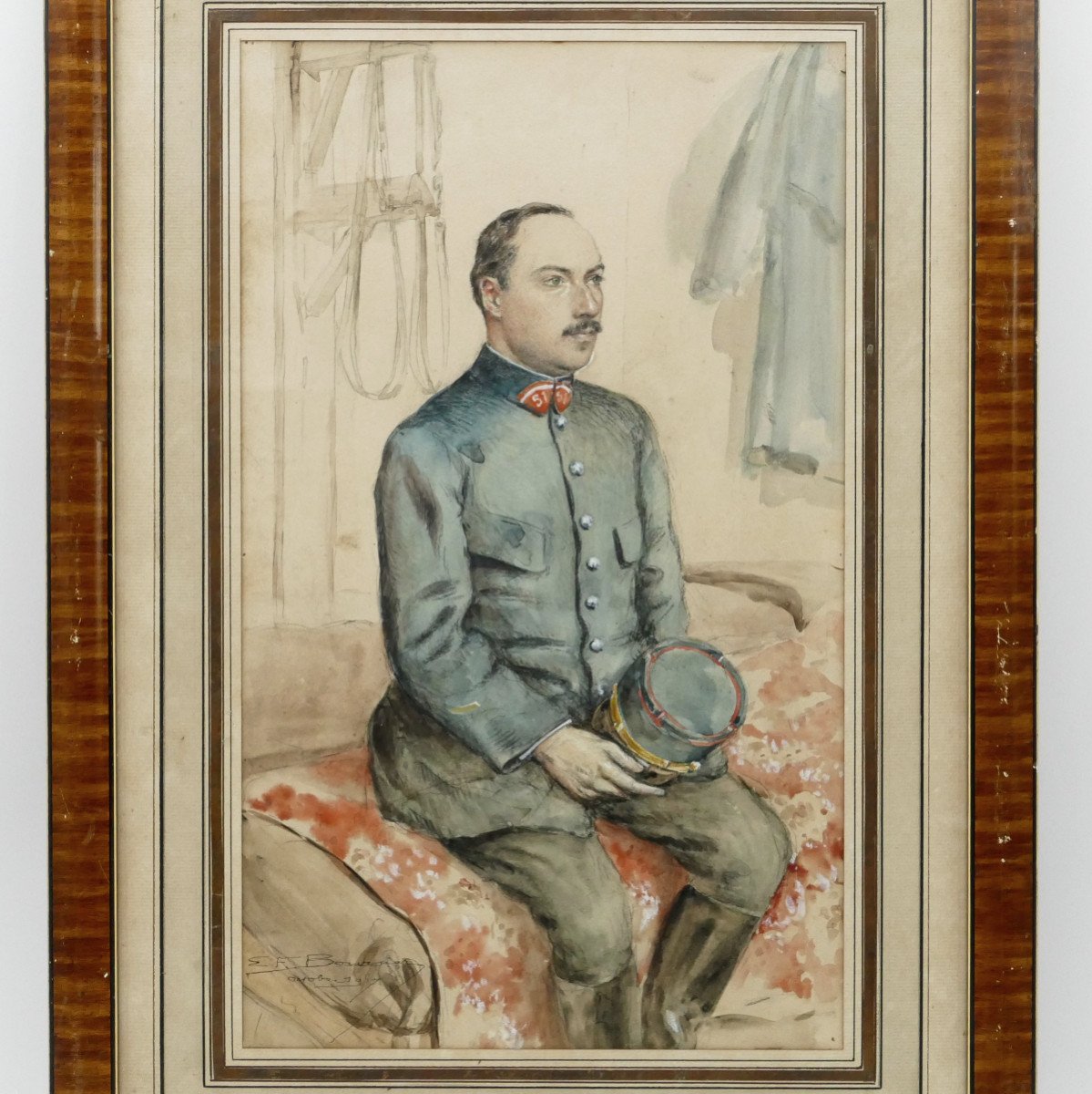 émile Boursier (1878 – 1956), Portrait Of An Officer, Watercolor And Gouache, 1917.-photo-2