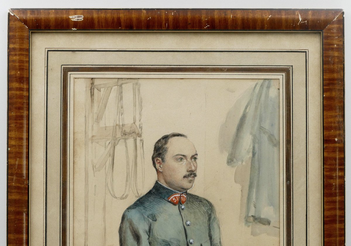 Émile Boursier (1878 – 1956), Portrait d'Un Officier, Aquarelle Et Gouache, 1917.-photo-3