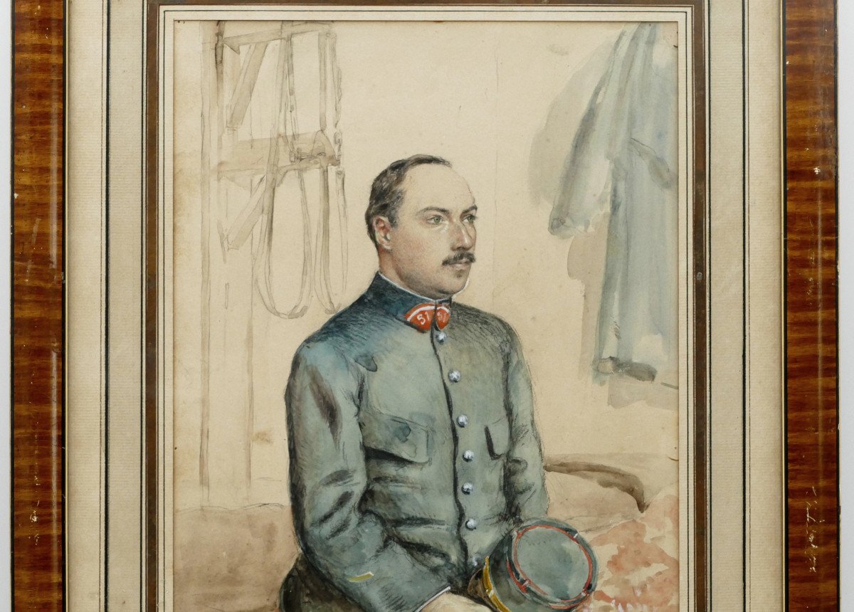 émile Boursier (1878 – 1956), Portrait Of An Officer, Watercolor And Gouache, 1917.-photo-4