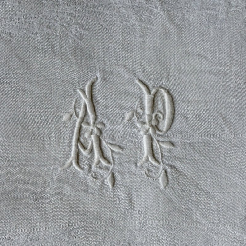 Eleven Large Damask Napkins, Monogram “ap”, Art Nouveau.-photo-5