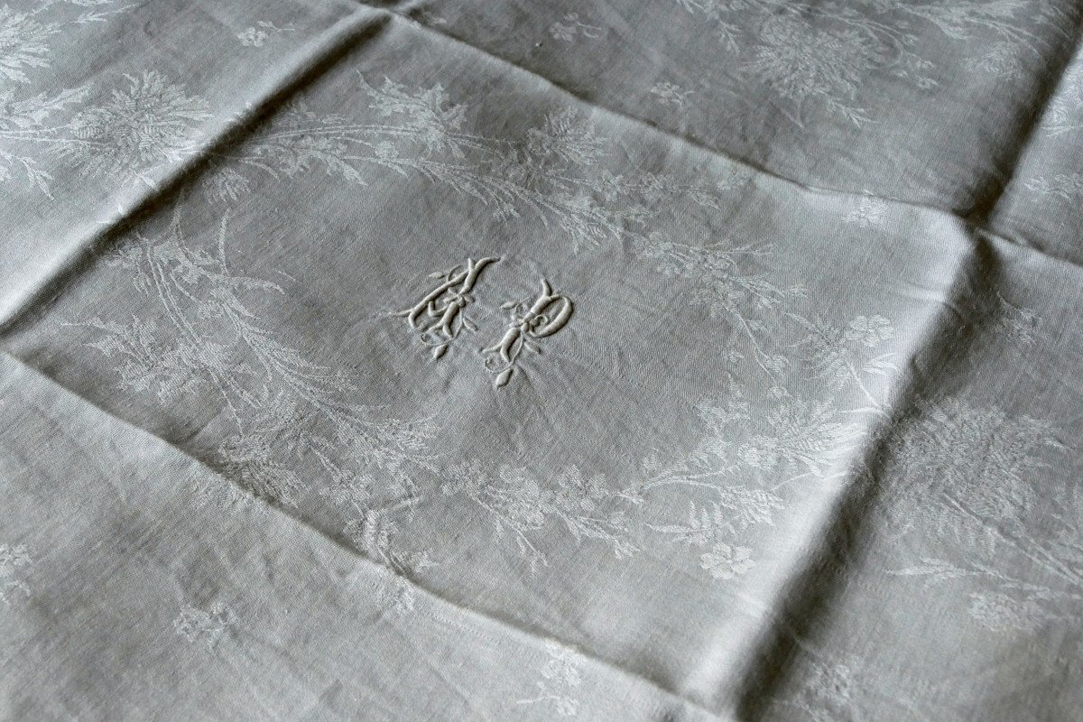 Eleven Large Damask Napkins, Monogram “ap”, Art Nouveau.-photo-6