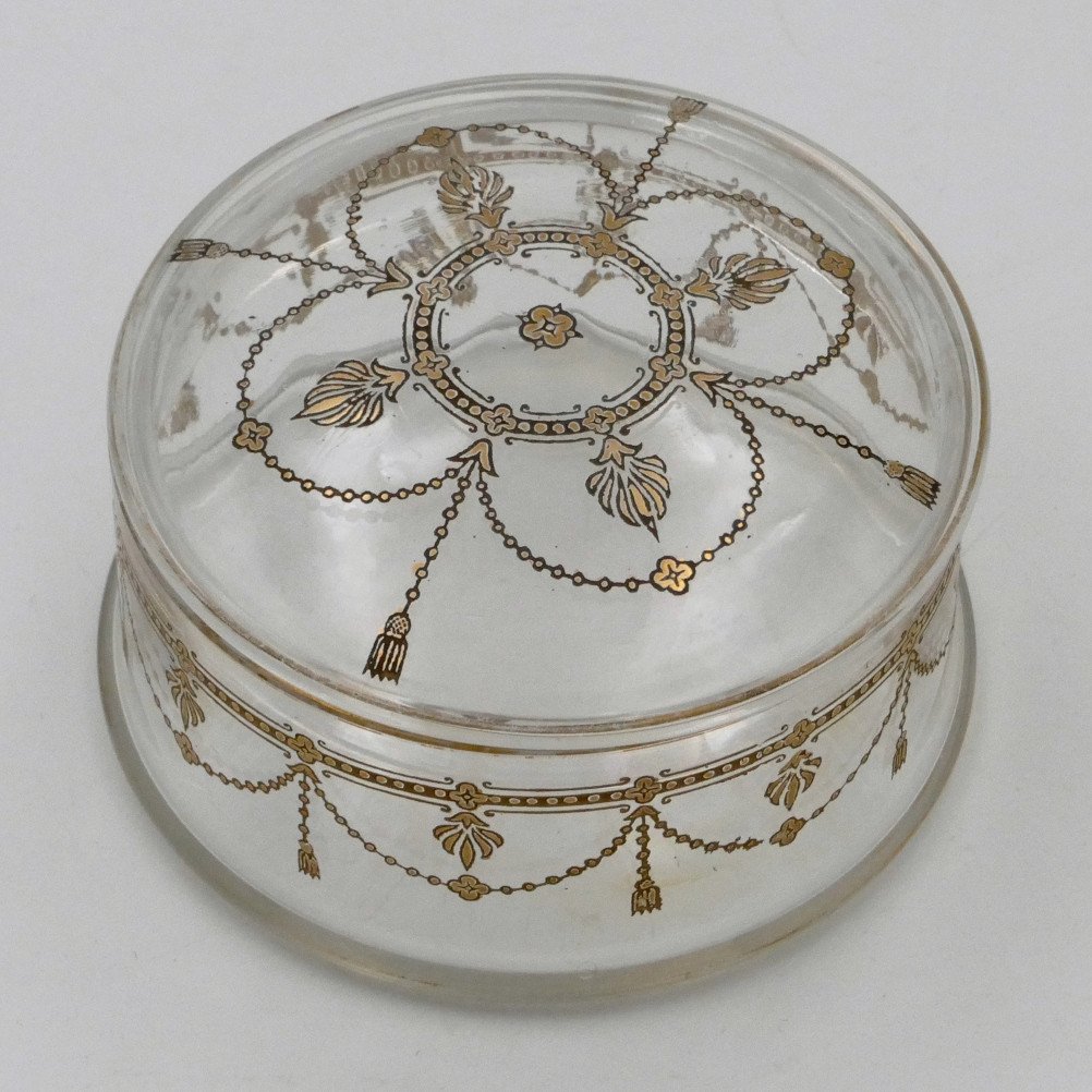 Louis XVI Style Crystal Candy Box, Gold Decor, Early 20th Century.-photo-3