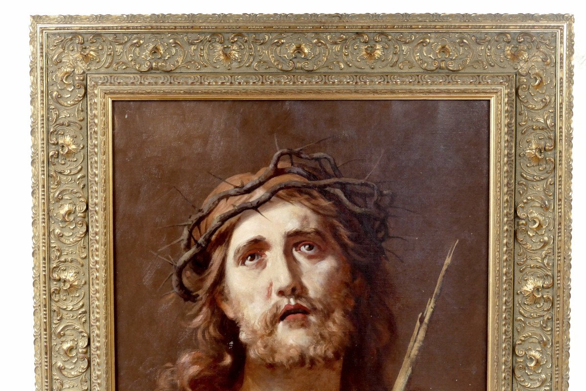 Ecce Homo, Oil On Canvas, Late 19th Century, Religious Painting, Christ, 17th Century Style.-photo-2