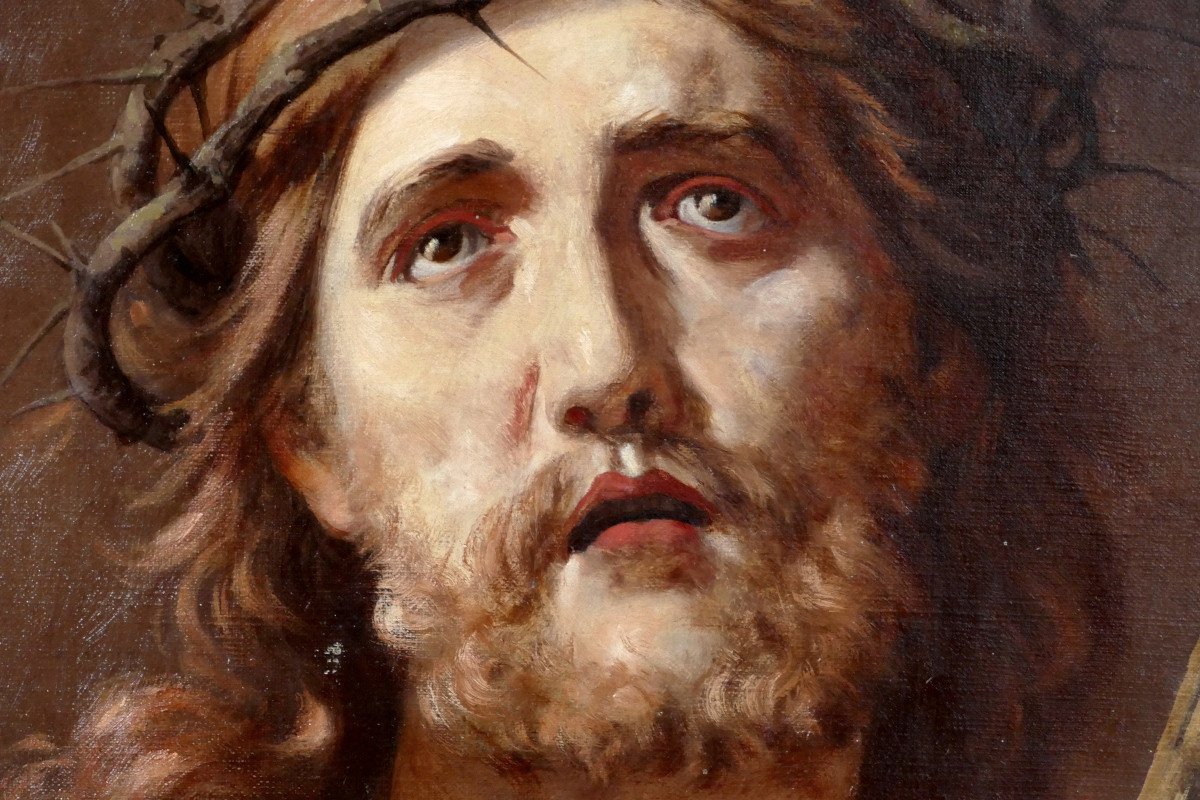 Ecce Homo, Oil On Canvas, Late 19th Century, Religious Painting, Christ, 17th Century Style.-photo-5