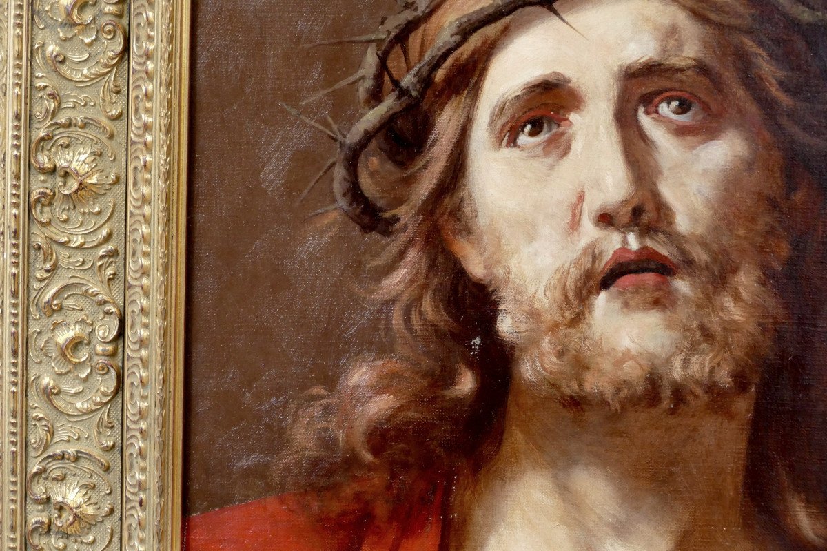 Ecce Homo, Oil On Canvas, Late 19th Century, Religious Painting, Christ, 17th Century Style.-photo-6