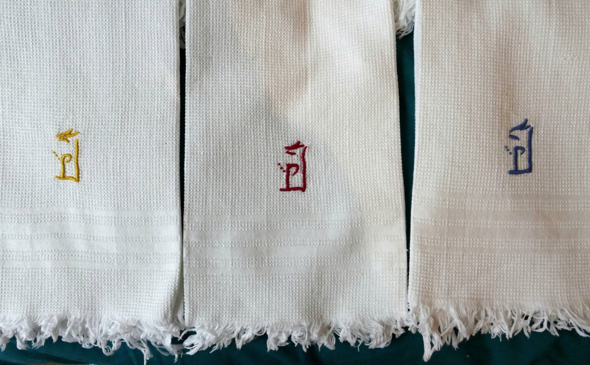 Six Hand Towels, Monogram "j" 3 Colors, Art Deco.-photo-2