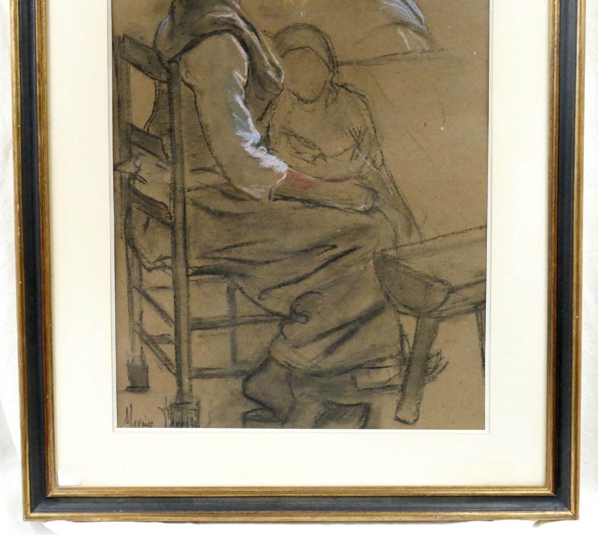 Maxime Faivre (1856-1941), Large Study Of A Woman And Child, Charcoal And Chalk, Signed.-photo-4