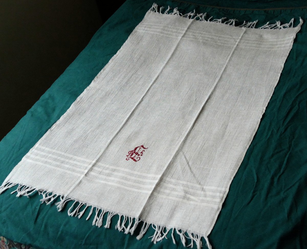 Five Hand Towels, Red "l" Monogram, Art Deco.-photo-4