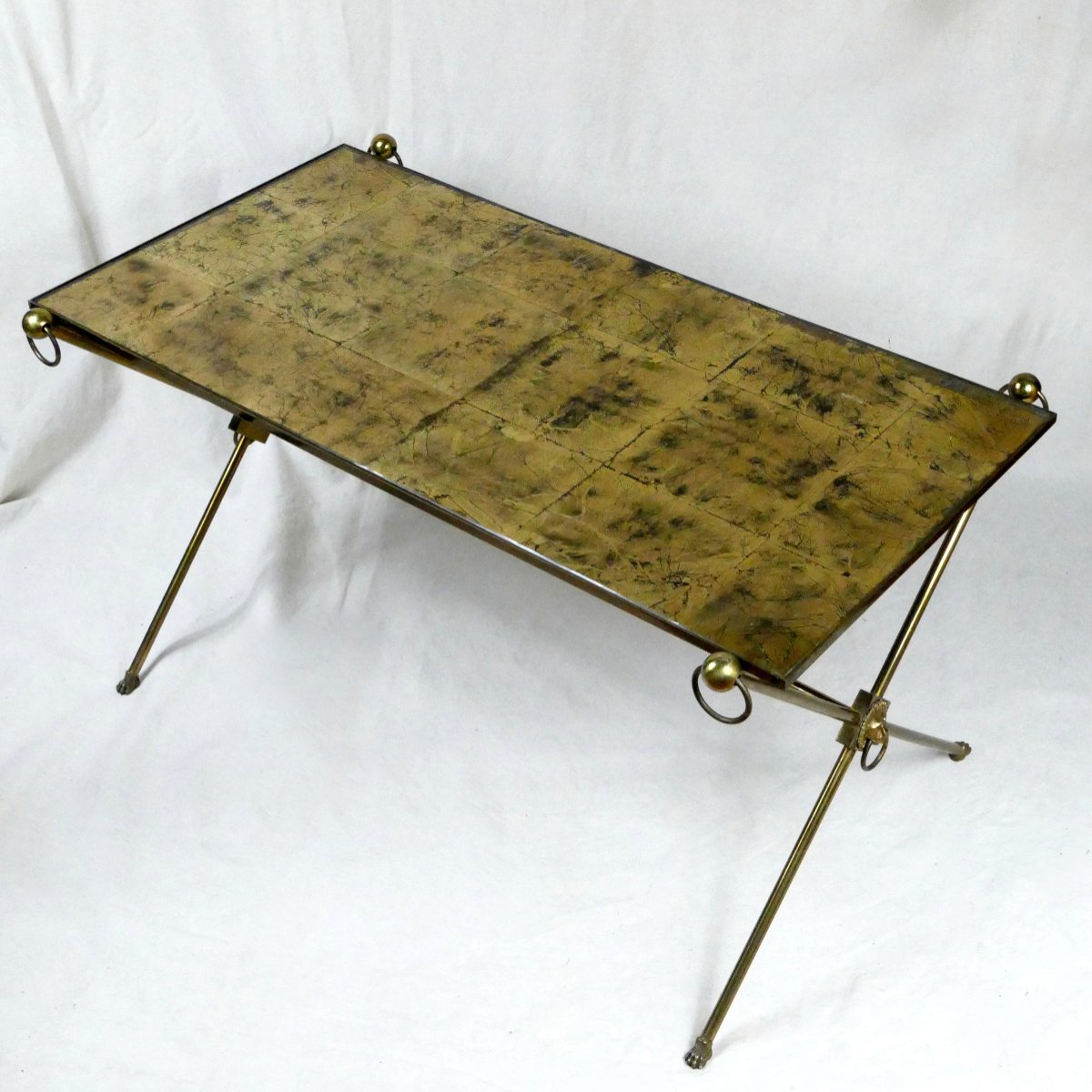 Coffee Table, Bronze And Brass, Gold Leaf Top, In The Style Of Maison Jansen, 1970.-photo-2