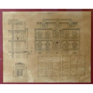 Late 19th Century Architectural Drawing, Renaissance Style, Jean Lacoste, 1896.