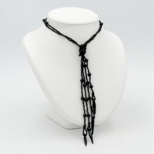 Two Long Necklaces In Art Deco Black Glass Paste.