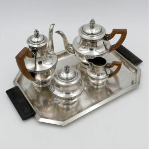 Saglier Frères, Tea / Coffee Service, Art Deco In Silver Metal.