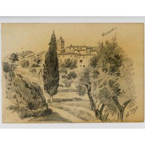 « Vue De Mougins », Dessin Au Graphite, Alex Jorio.