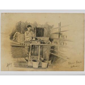 « Poterie Baud, Vallauris », Dessin Au Graphite, Alex Jorio.