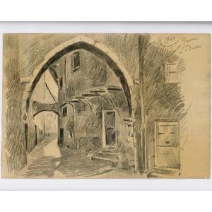 « Grasse, Rue De L’évêché », Dessin Au Graphite, Alex Jorio.