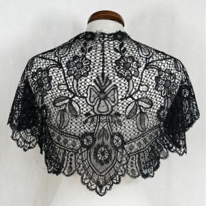 Hand Embroidered Black Lace Shawl Stole, Late 19th Century.