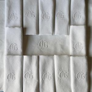 Art Nouveau Table Service, Rectangular Tablecloth, Twelve Napkins, Monogram “ag”.